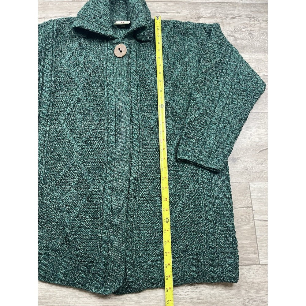 Carraig Donn Aran Green Cardigan Sweater Women XL 100 Pure New Wool Made Ireland - Picture 7 of 13